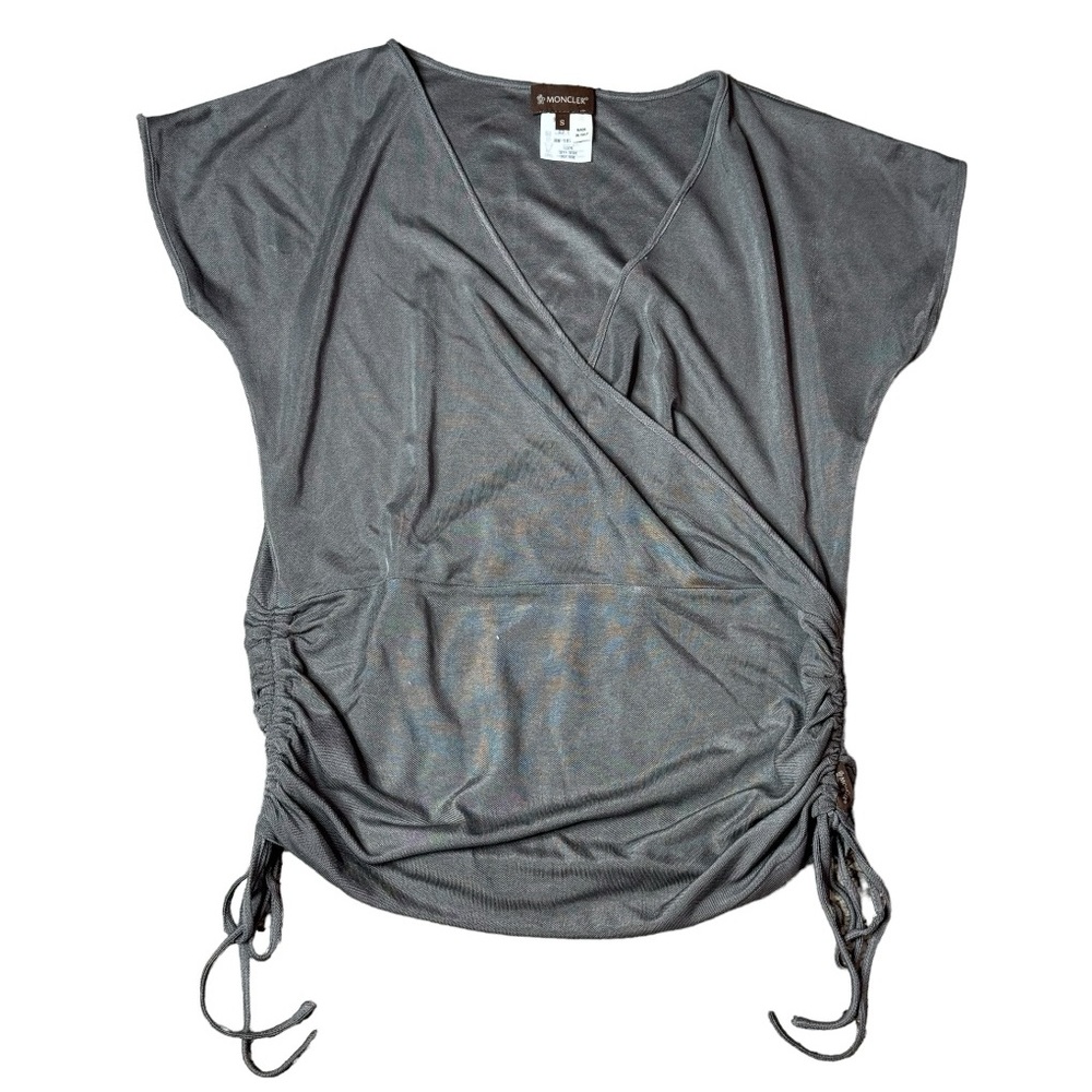 MONCLER 100% Silk Short Sleeve Ruched Top size S